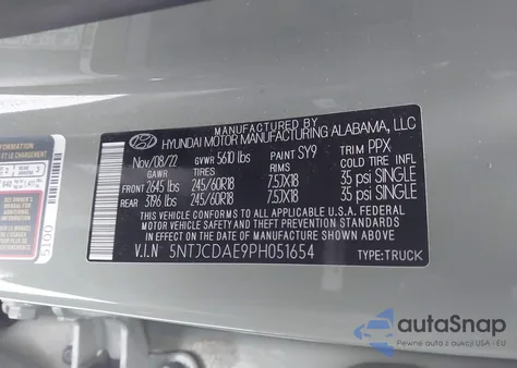 2023 Hyundai Santa Cruz Sel from USA, damaged, VIN 5NTJCDAE9PH051654